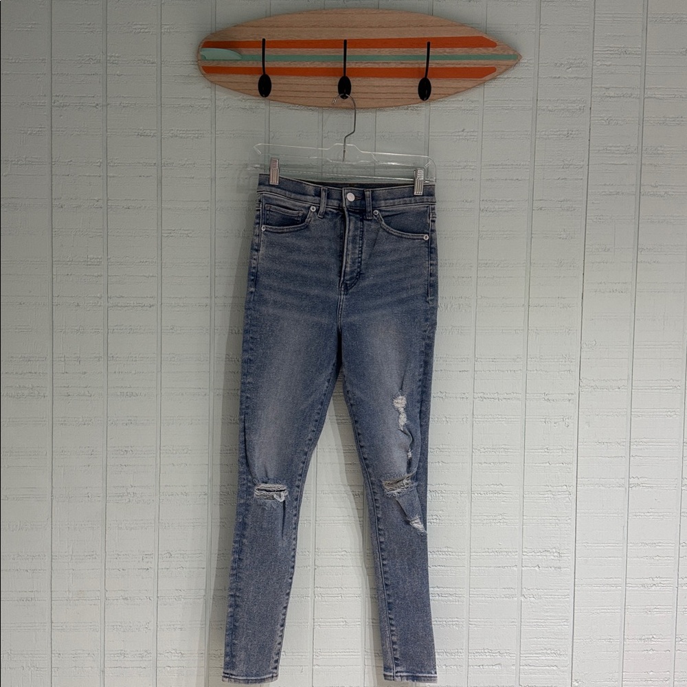 Express Light Wash Super High Rise Skinny Jeans